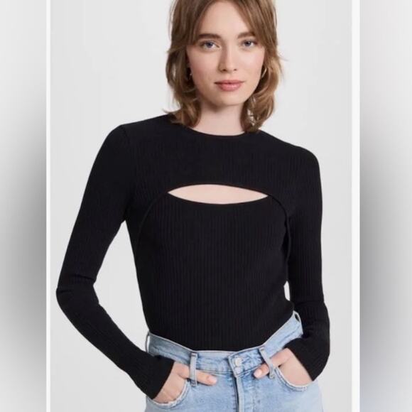 Agolde | Lyza Cut Out Ribbed Long Sleeve Top Crew Neck Black Large - Picture 1 of 5